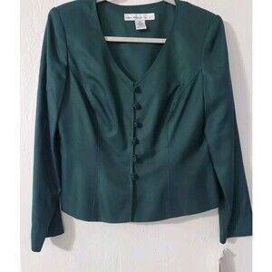 NWT David Warren Petites New York Size 10P Green Blazer 6 button shoulder pads